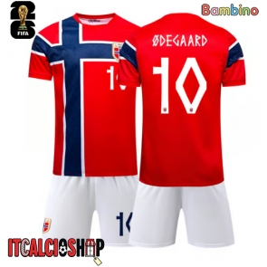 Norvegia Martin Odegaard #10 Prima Maglia Bambino Mondiali 2026 Manica Corta (+ Pantaloni corti)